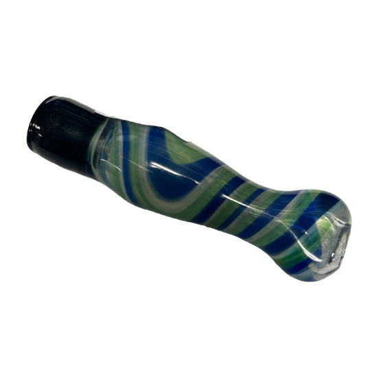 3" Black Mouth Piece w/ Translucent Blue/Green Lines One